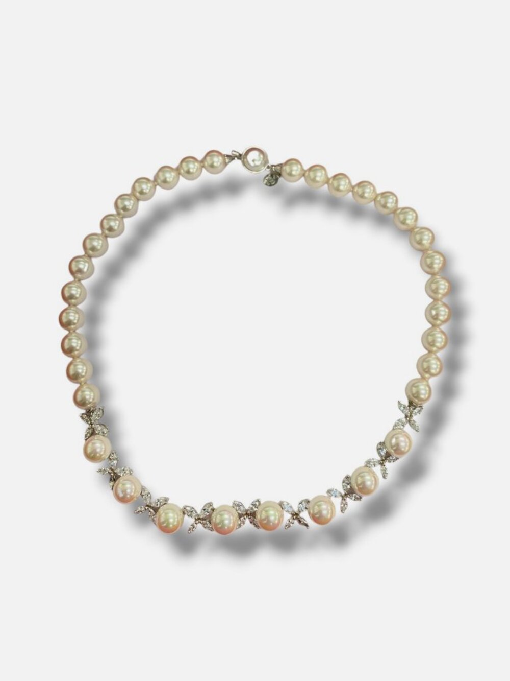 Majorica Women's Rhodium Plated Venus Pearls & Cubic Zirconia Necklace